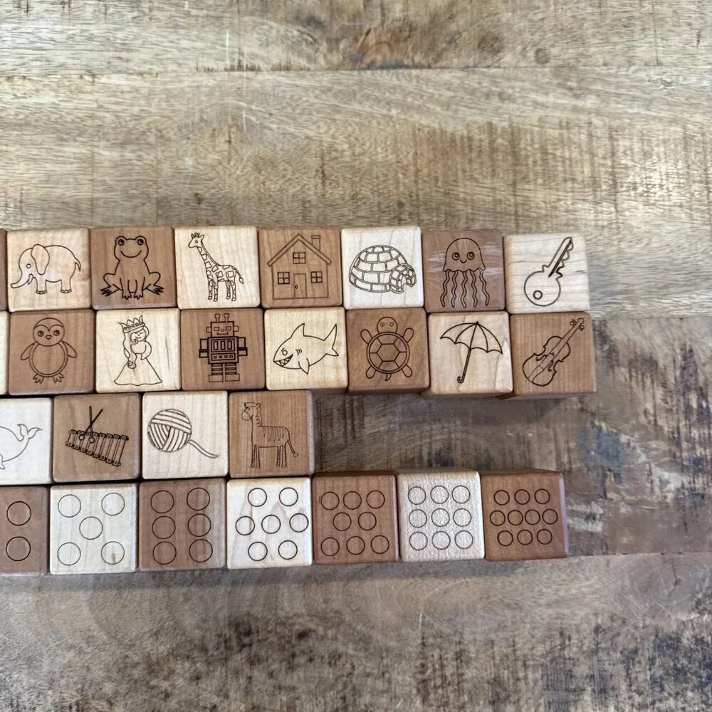Classic Toy ABC 123 Alphabet Wooden Blocks Wood Blocks Deluxe Maple
